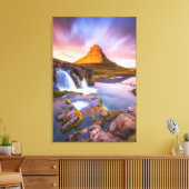 IJsland: zon, mooi landschap met waterval Canvas Afdruk (Insitu (Woonkamer))