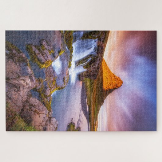 IJsland: zon, mooi landschap met waterval Legpuzzel (Horizontaal)