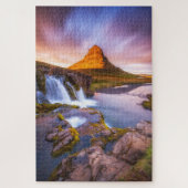 IJsland: zon, mooi landschap met waterval Legpuzzel (Verticaal)