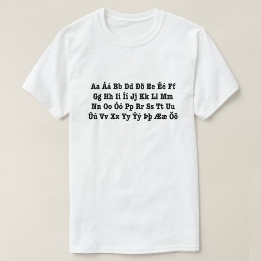 IJslands alfabet [Íslenska Stafrófið] T-shirt (Design voorkant)