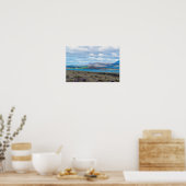 IJslands ochtend zeelandschap met boerderijen in e Poster (Keuken)