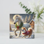 IJslands Paard en Hond Kerstkaart (Staand voorkant)