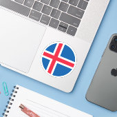 IJslands Vlag Ronde Sticker (Laptop met iPhone)