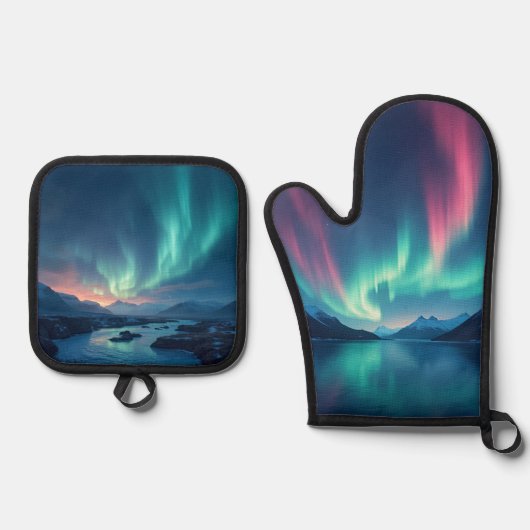 IJslandse Aurora Ovenwant & Pannenlap Set (Voorkant)