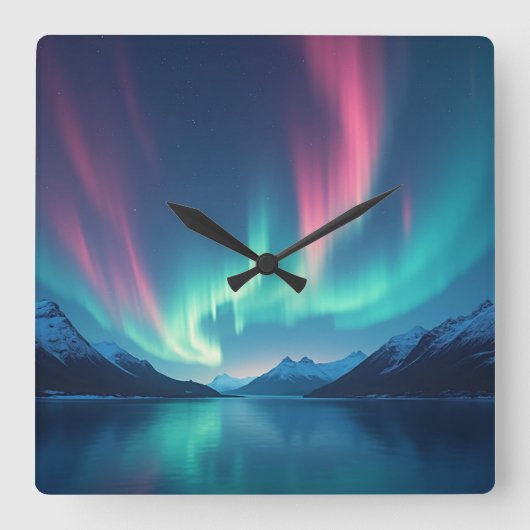 IJslandse Aurora Vierkante Klok (Voorkant)