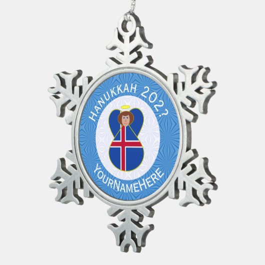 IJslandse engel Chanoeka vlag gepersonaliseerd Tin Sneeuwvlok Ornament (Rechts)