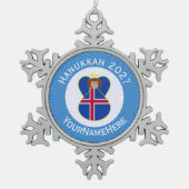 IJslandse engel Chanoeka vlag gepersonaliseerd Tin Sneeuwvlok Ornament (Voorkant)