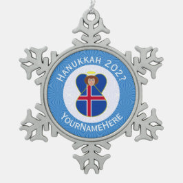 IJslandse engel Chanoeka vlag gepersonaliseerd Tin Sneeuwvlok Ornament