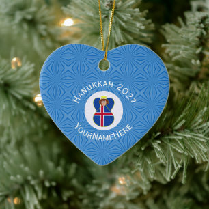 IJslandse Engel Hanukkah Vlag Gepersonaliseerd  Keramisch Ornament