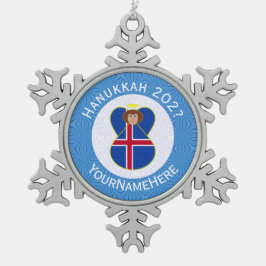 IJslandse Engel Hanukkah Vlag Gepersonaliseerd Tin Sneeuwvlok Ornament