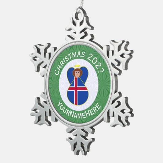 IJslandse engel kerstvlag gepersonaliseerd Tin Sneeuwvlok Ornament (Rechts)