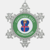 IJslandse engel kerstvlag gepersonaliseerd Tin Sneeuwvlok Ornament (Voorkant)