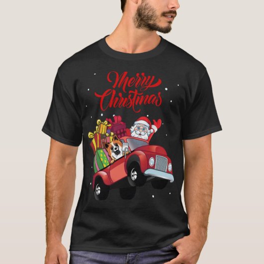IJslandse herdershond met kerstman in rode vrachtw T-shirt (Voorkant)