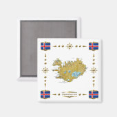 IJslandse kaart + Flags Magnet (Voorkant / Achterkant)