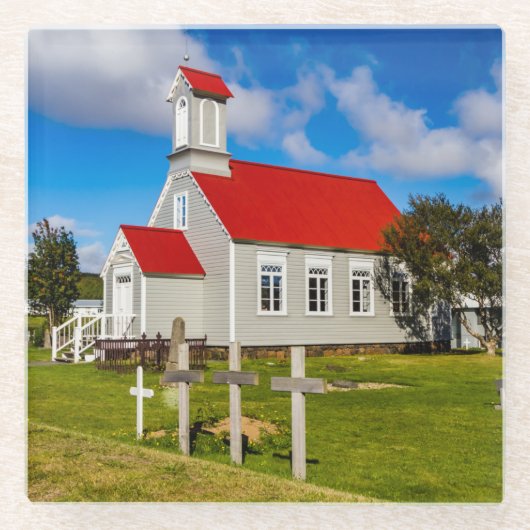 IJslandse kerk Glazen Onderzetter (Voorkant)