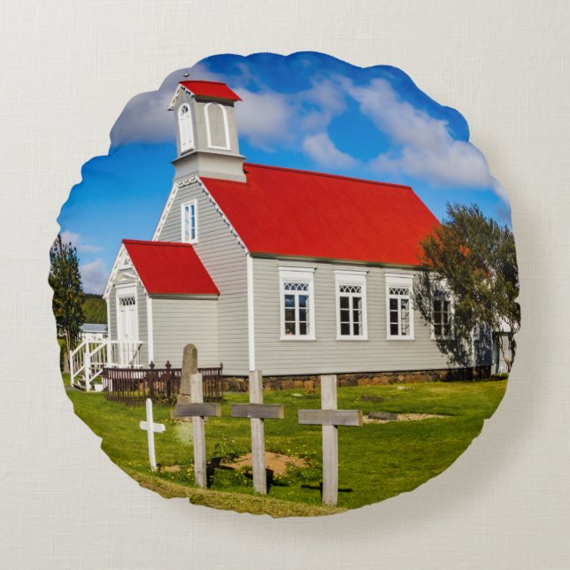 IJslandse kerk Rond Kussen (Voorkant)