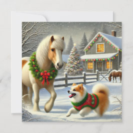 IJslandse Paard en Hond Kerstkaart