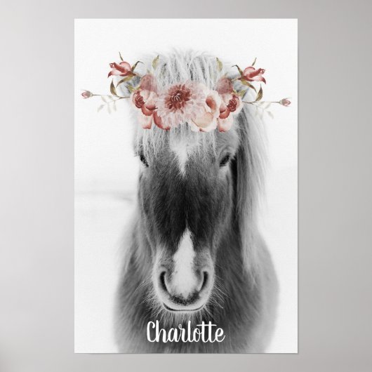 IJslandse paarden- en Floral Crown - Gepersonalise Poster (Voorkant)
