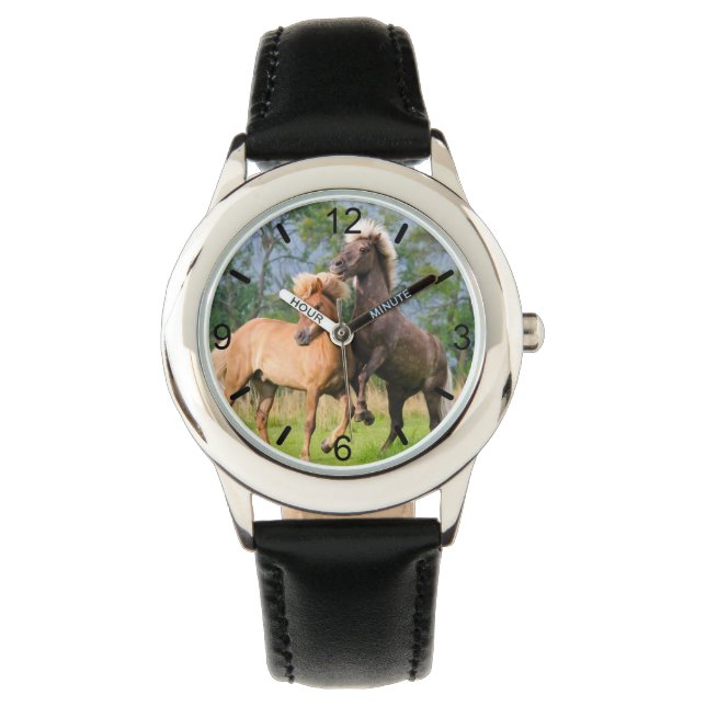 IJslandse Paarden Grappig Spelen Kweken - Dial-bor Horloge (Voorkant)
