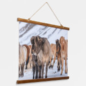 IJslandse paarden in de winterperiode nabij de Hof Hangend Wandkleed (Gebogen)
