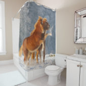 IJslandse paarden spelen in sneeuw Douchegordijn (In situ)