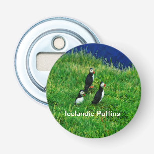 IJslandse Puffins in de zomer Button Flesopener