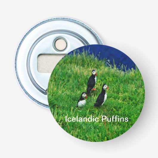 IJslandse Puffins in de zomer Button Flesopener (Voorkant)