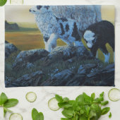 IJslandse schapen, ooien en lammeren, zonnehemel Theedoek (Gevouwen)