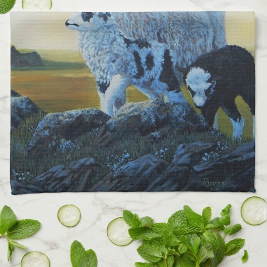 IJslandse schapen, ooien en lammeren, zonnehemel Theedoek (Gevouwen)