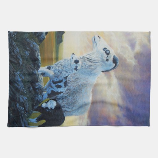 IJslandse schapen, ooien en lammeren, zonnehemel Theedoek (Horizontaal)