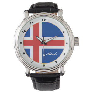 IJslandse vlag- en IJslandse trendy-mode/ontwerp Horloge