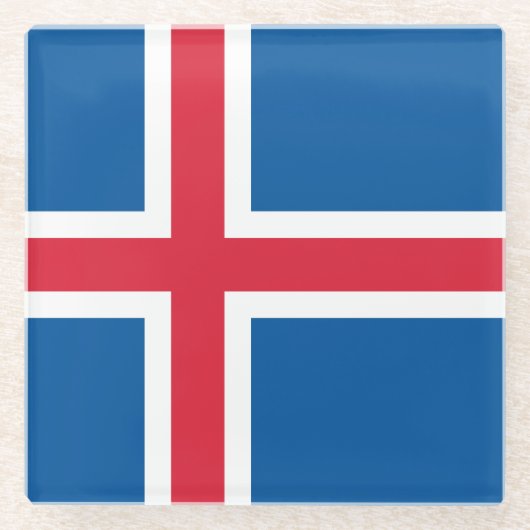 IJslandse vlag Glazen Onderzetter (Voorkant)