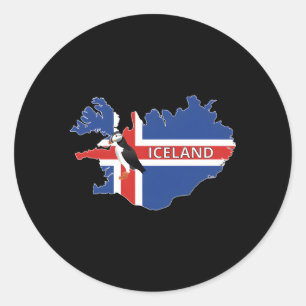 IJslandse vlag Kaart van IJsland Atlantische Puffi Ronde Sticker