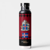 IJslandse vlag met vacuüm geïsoleerd, IJslands vla Waterfles (Links)