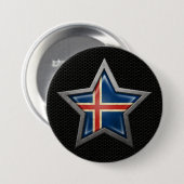 IJslandse Vlagster met staaleffect Ronde Button 7,6 Cm (Voorkant /achterkant)