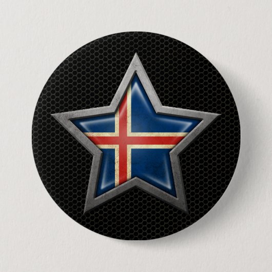 IJslandse Vlagster met staaleffect Ronde Button 7,6 Cm (Voorkant)