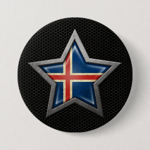 IJslandse Vlagster met staaleffect Ronde Button 7,6 Cm