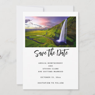 IJslandse Waterval Groen Natuur Foto Bruiloft Save The Date