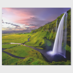 IJslandse Waterval Groen Natuur Foto Cadeaupapier