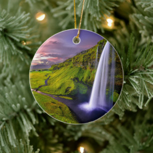 IJslandse Waterval Groen Natuur Foto Keramisch Ornament