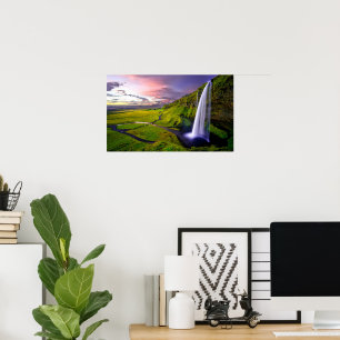 IJslandse Waterval Groen Natuur Foto Poster