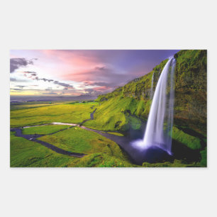 IJslandse Waterval Groen Natuur Foto Rechthoekige Sticker
