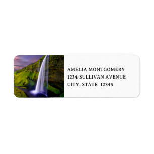 IJslandse Waterval Groene Natuur Foto Adres Etiket