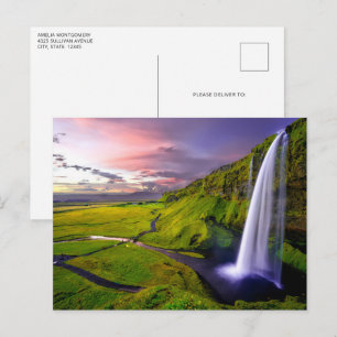 IJslandse Waterval Groene Natuur Foto Briefkaart