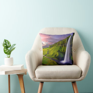 IJslandse Waterval Groene Natuur Foto Kussen