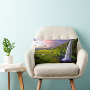 IJslandse Waterval Groene Natuur Foto Kussen