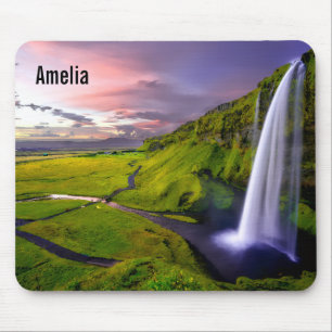IJslandse Waterval Groene Natuur Foto Muismat