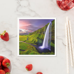 IJslandse Waterval Groene Natuur Foto Servet