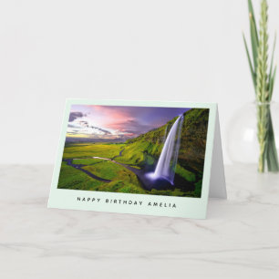 IJslandse Waterval Groene Natuur Foto Verjaardag Kaart