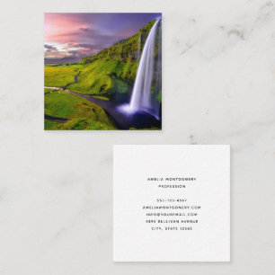 IJslandse Waterval Groene Natuur Foto Vierkante Visitekaartje